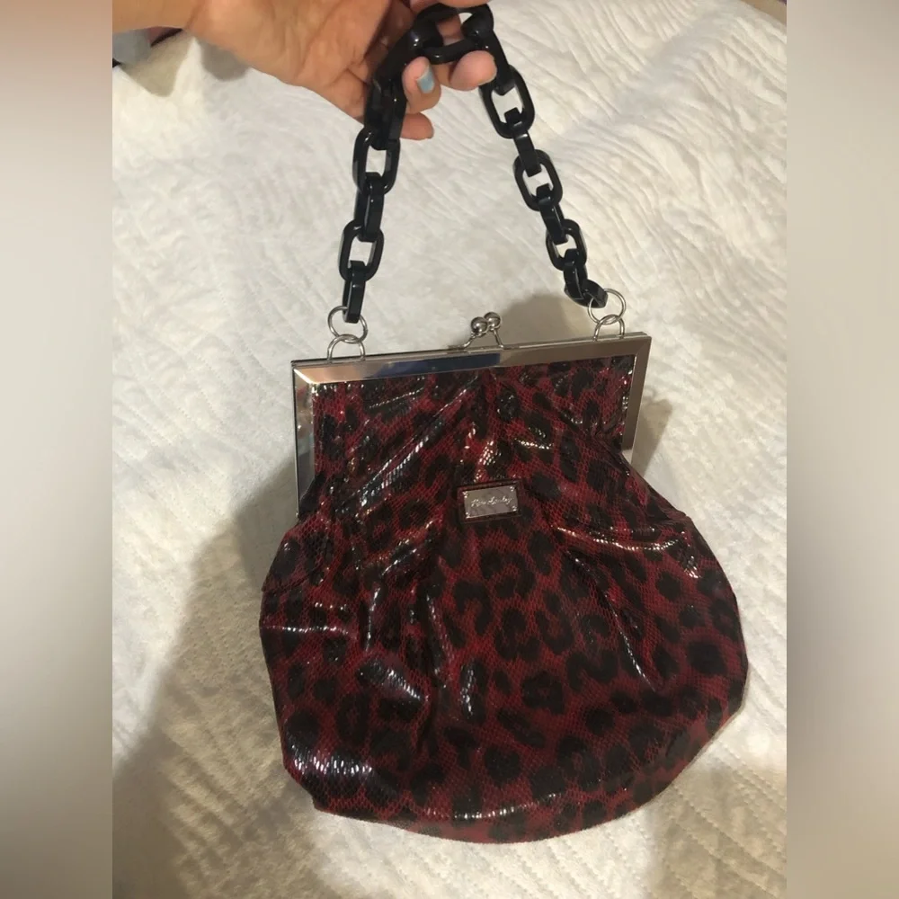 Kate Landry faux snakeskin leopard print chain handle handbag